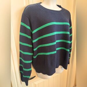 NWT Green Striped Cotton Crewneck Sweater w/Long Sleeves, Size XXL